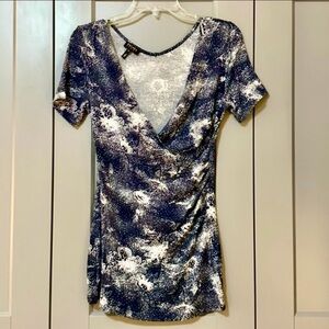 Escada Sport Eren Top Viscose Faux Wrap Blueberry Muffin Navy White Womens Small